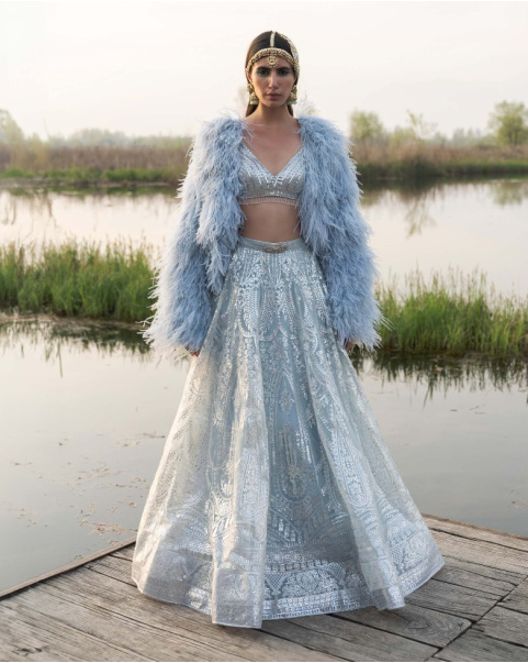 Ainsley Baby Blue Lehenga Set With Traditional Motifs