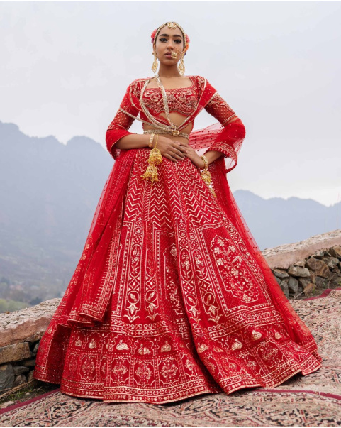 Emerie Faded Peach-Based, Silver Lehenga Set With Intricate Threadwork