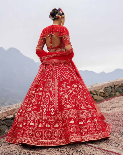 Emerie Faded Peach-Based, Silver Lehenga Set With Intricate Threadwork