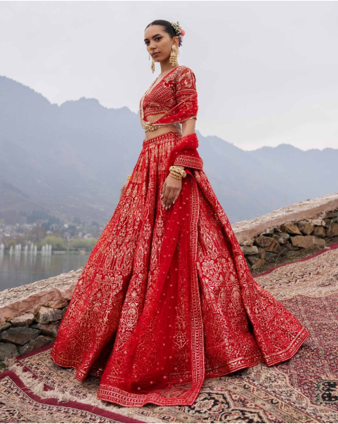 Ember Red Lehenga Set With Belt Finished And Tassels Detailing
