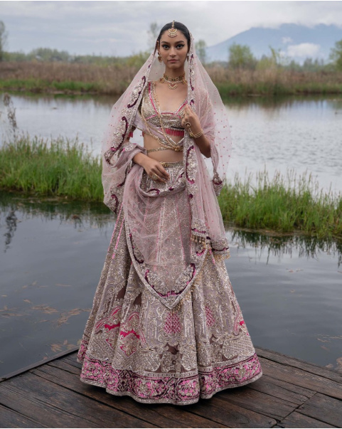 Janessa Cherry Blossom Pink-Based, Multicoloured Lehenga Set