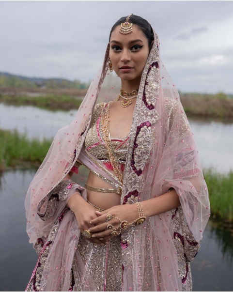 Janessa Cherry Blossom Pink-Based, Multicoloured Lehenga Set