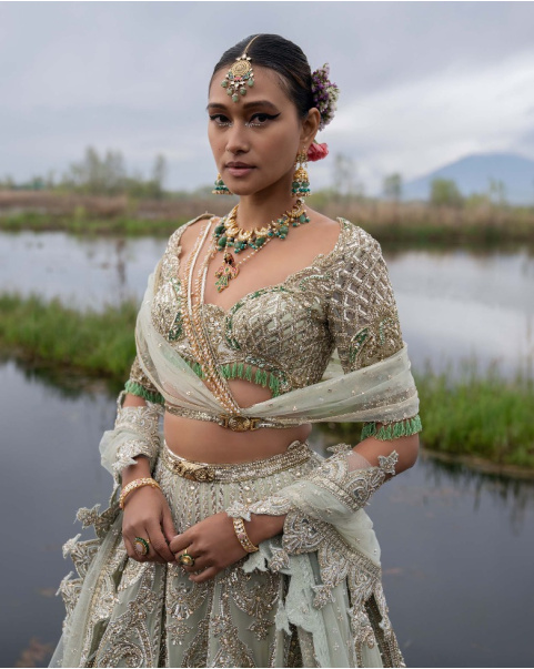 Jada Sage Green-Based, Multicoloured Lehenga Set With Sequins