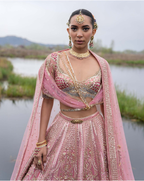 Isla Geranium Pink-Based, Multicoloured Lehenga Set