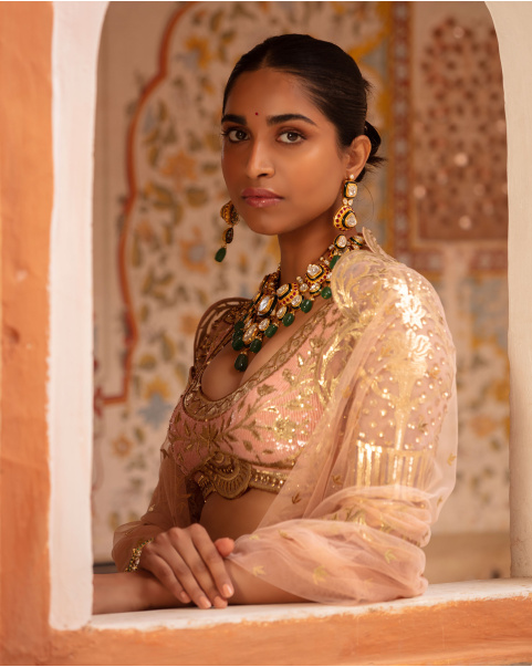 Jordan Lehenga Set English Rose Pink Light Gold Architectural