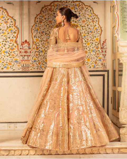 Joanna Lehenga Set English Rose Pink Light Gold Regal Motifs