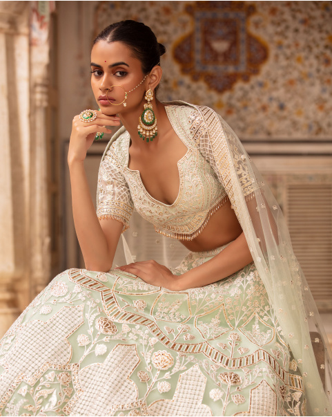 Giana Light Lime Green-Based, Light Gold Lehenga Set