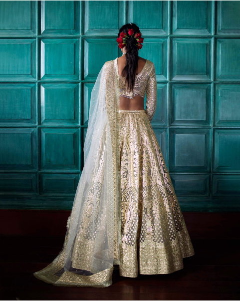 Lilou Grey-Based, Golden Chrome Applique Lehenga Set