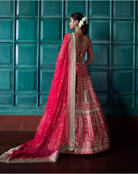 Sheree Fuschia Pink Lehenga Set Featuring Grid Motifs