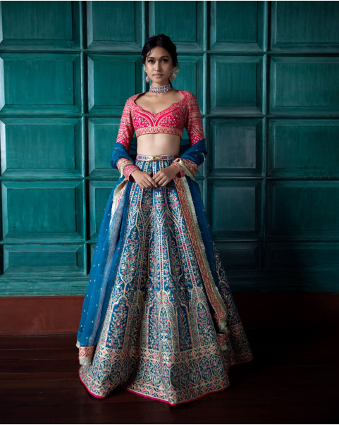 Patrice Cobalt Blue Lehenga Set Adorned With Floral