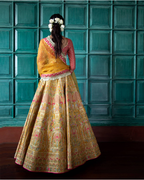 Rosamonde Mustard Yellow Lehenga Set Adorned With Elephants