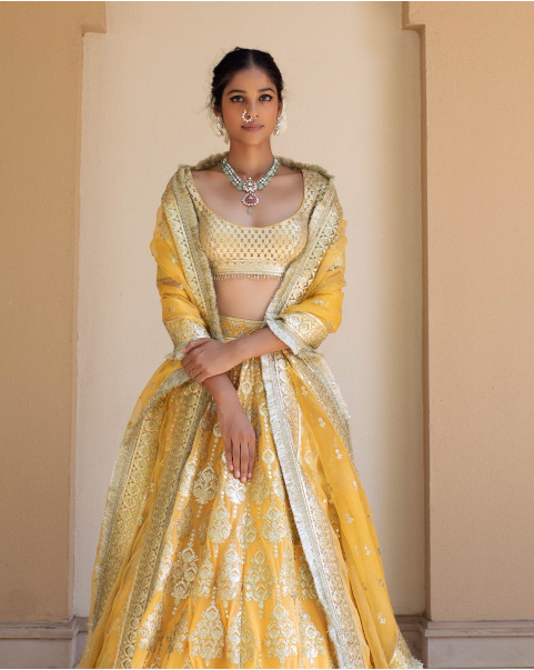 Fabienne Yellow Chrome Applique Lehenga Set Replete With Ethnic Motifs