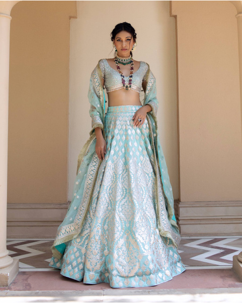 Seychelle Pastel Blue Chrome Applique Lehenga Set