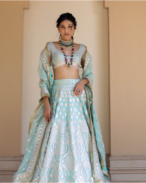 Seychelle Pastel Blue Chrome Applique Lehenga Set