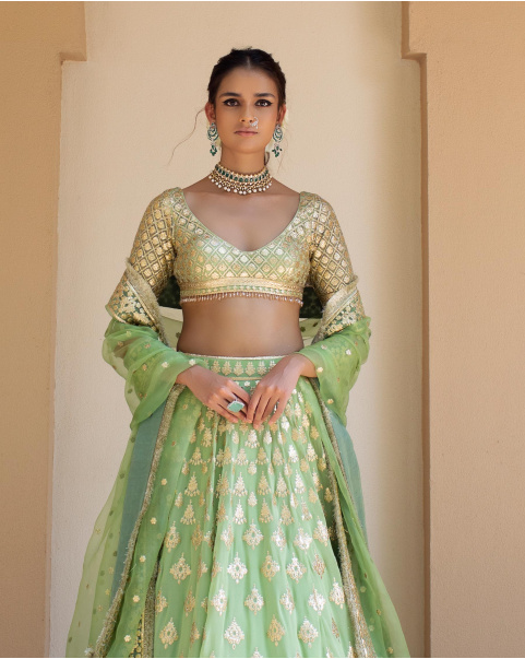 Yvette Light Green Chrome Applique Lehenga Set