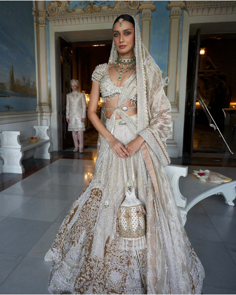 Daisy Beige & Golden Lehenga Set With Intricate Embroidery