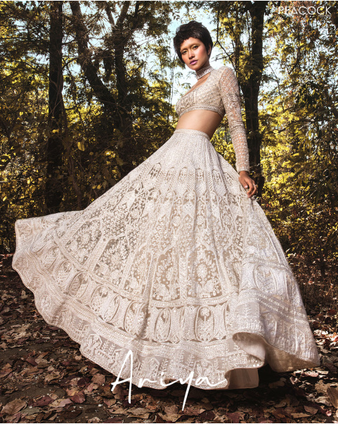 Buy Now Ariya Nude-silver geometrically Lehenga Set - Falguni Shane Peacock