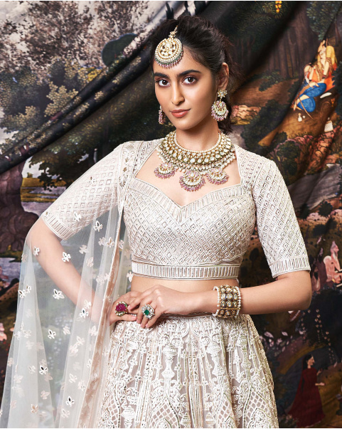 Bianca Light Beige, Tulle Lehenga Set