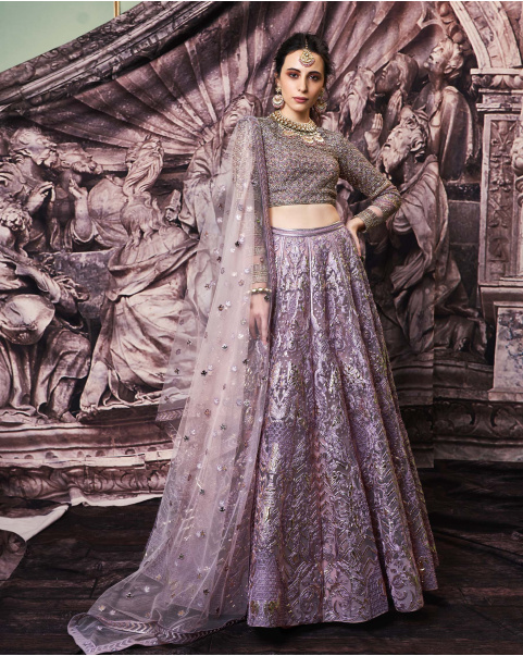 Carmen Golden Foil Lehenga Set With Dusty Pink