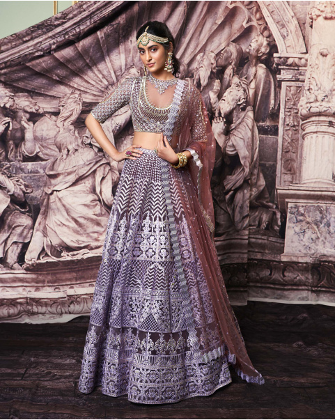 Celeste Dark Mauve Tulle Lehenga Set