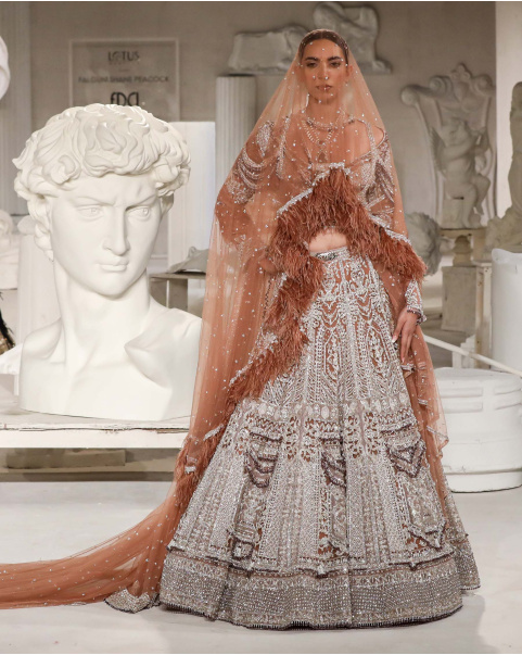 Dalilah Lehenga Set Mocha Brown Silver Architectural Motifs