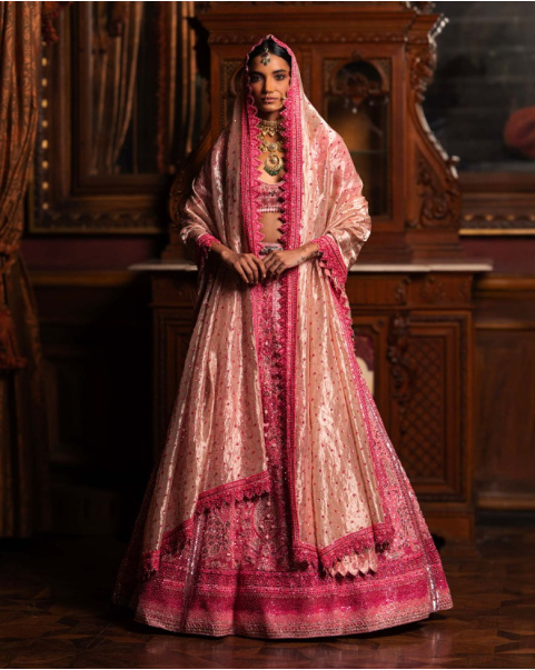 Adelyn Carmine Rose Pink Lehenga Set Skirt Replete With Pink Thread