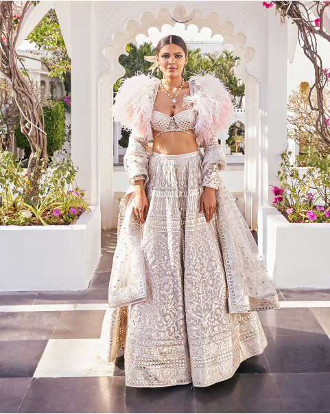 Gayatri Light Mauve Chrome Applique Georgette Lehenga Set