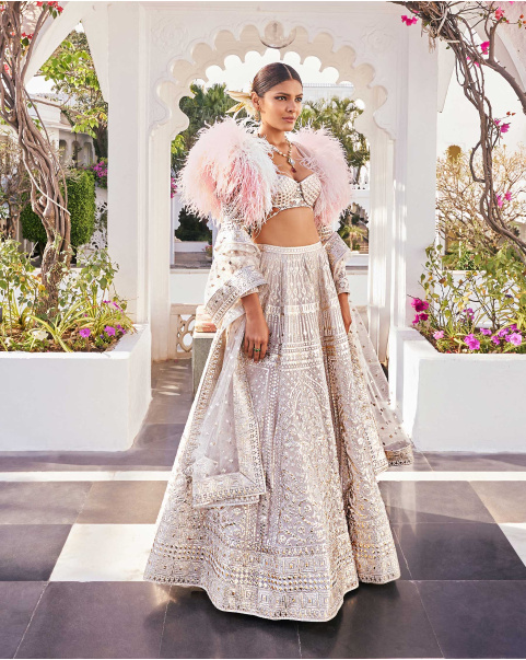 Gayatri Light Mauve Chrome Applique Georgette Lehenga Set