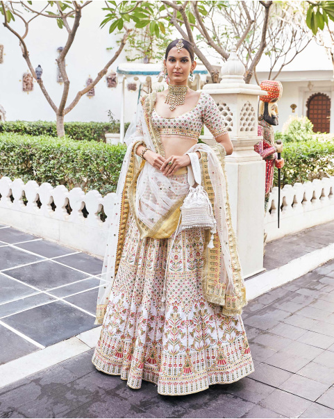 Eshaani Off-White Raw Silk Embroidered Lehenga Set