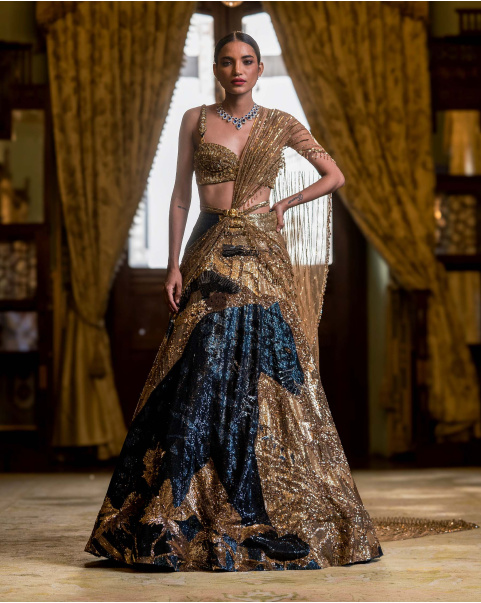 Clemence Dark golden Lehenga set