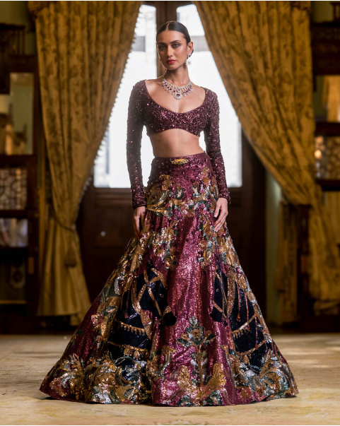 Aude Maroon lehenga set