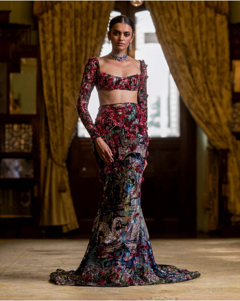 Anouk Red-based, fitted Lehenga set