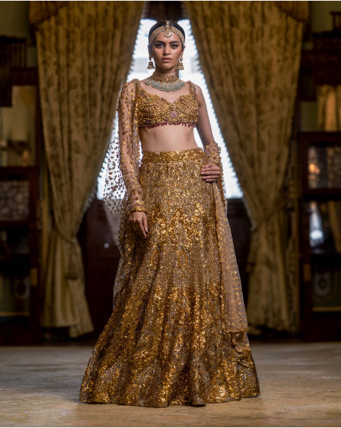 Alexia Golden Lehenga Set With Embroidery And Crystals