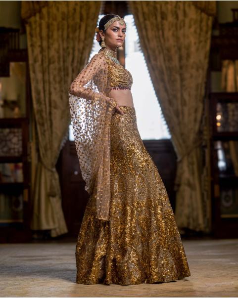 Alexia Golden Lehenga Set With Embroidery And Crystals