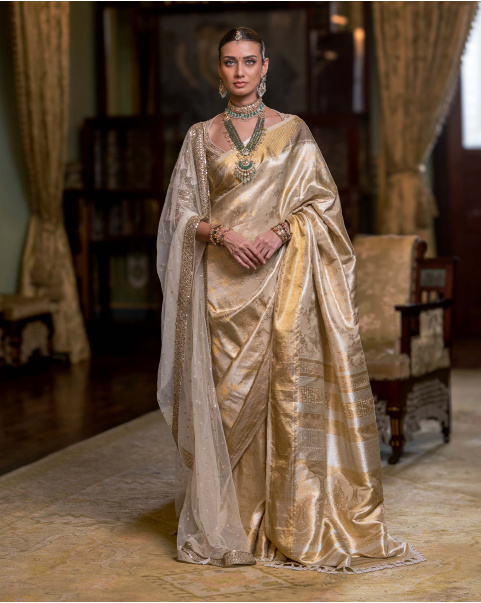 Pankhuri Off-white handloom Kanjivaram saree