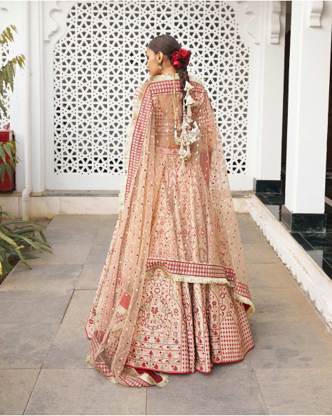 Leana Peach Lehenga Set Embroidered With Multicolored Silk Threads