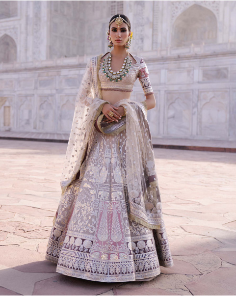 Whitney Light Mauve-Based, Light Gold Chrome Applique Lehenga Set
