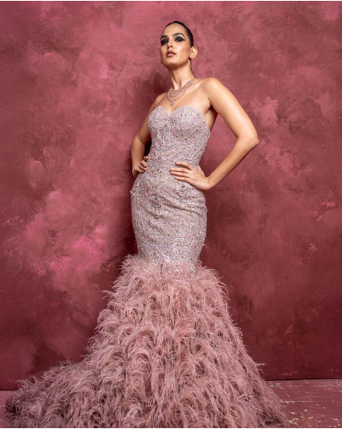 Lizette Rose Pink Off-Shoulder Mermaid Gown