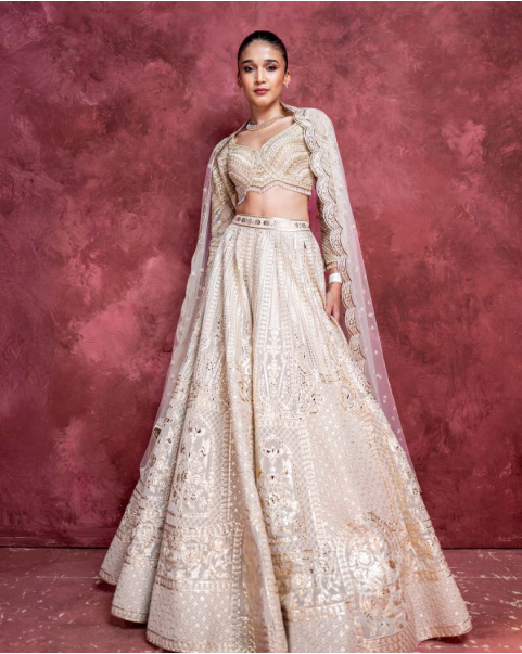 Cherie Faded Pink Lehenga Set With Golden Chrome Applique