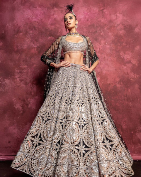 Fille Midnight Black Lehenga Set With Ivory Embroidery