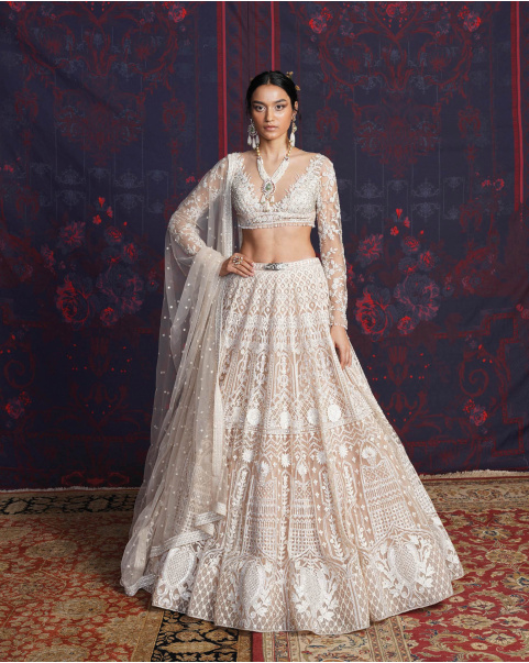Perla Beige-Based, Ivory Lehenga Set