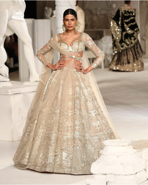 Karla Lehenga Set Light Beige Golden Architectural Motifs