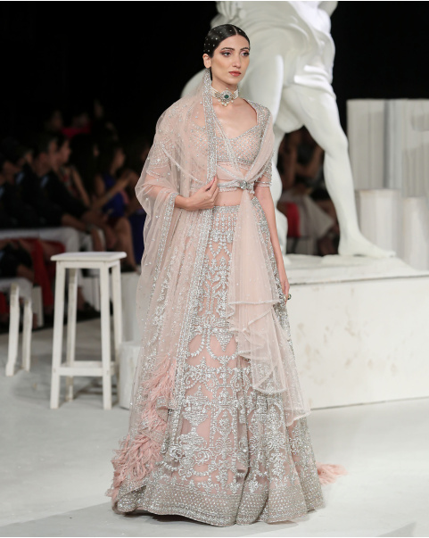 Kendra Lehenga Set Light Pink Silver Architectural Motifs