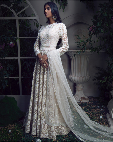 Buy Leonela White smoke embroidered Anarkali Set - Falguni Shane Peacock