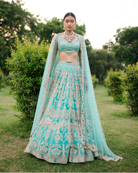 Nausicaa Turquoise Embroidered Lehenga Set Handcrafted
