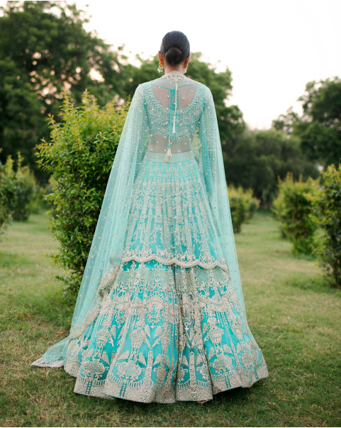 Nausicaa Turquoise Embroidered Lehenga Set Handcrafted