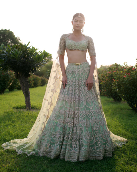 Ella Pastel Green, Embroidered Lehenga Set Handcrafted