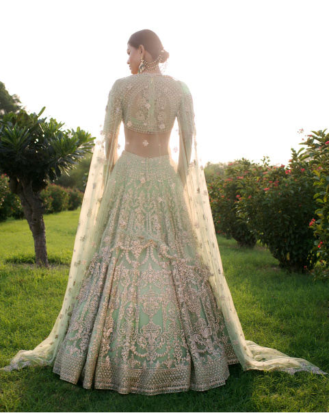 Ella Pastel Green, Embroidered Lehenga Set Handcrafted