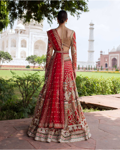 Zelie Red Lehenga Set Replete With Multicolored Threadwork