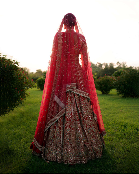 Cole Red Lehenga Set Handcrafted With Multicolored Threadwork